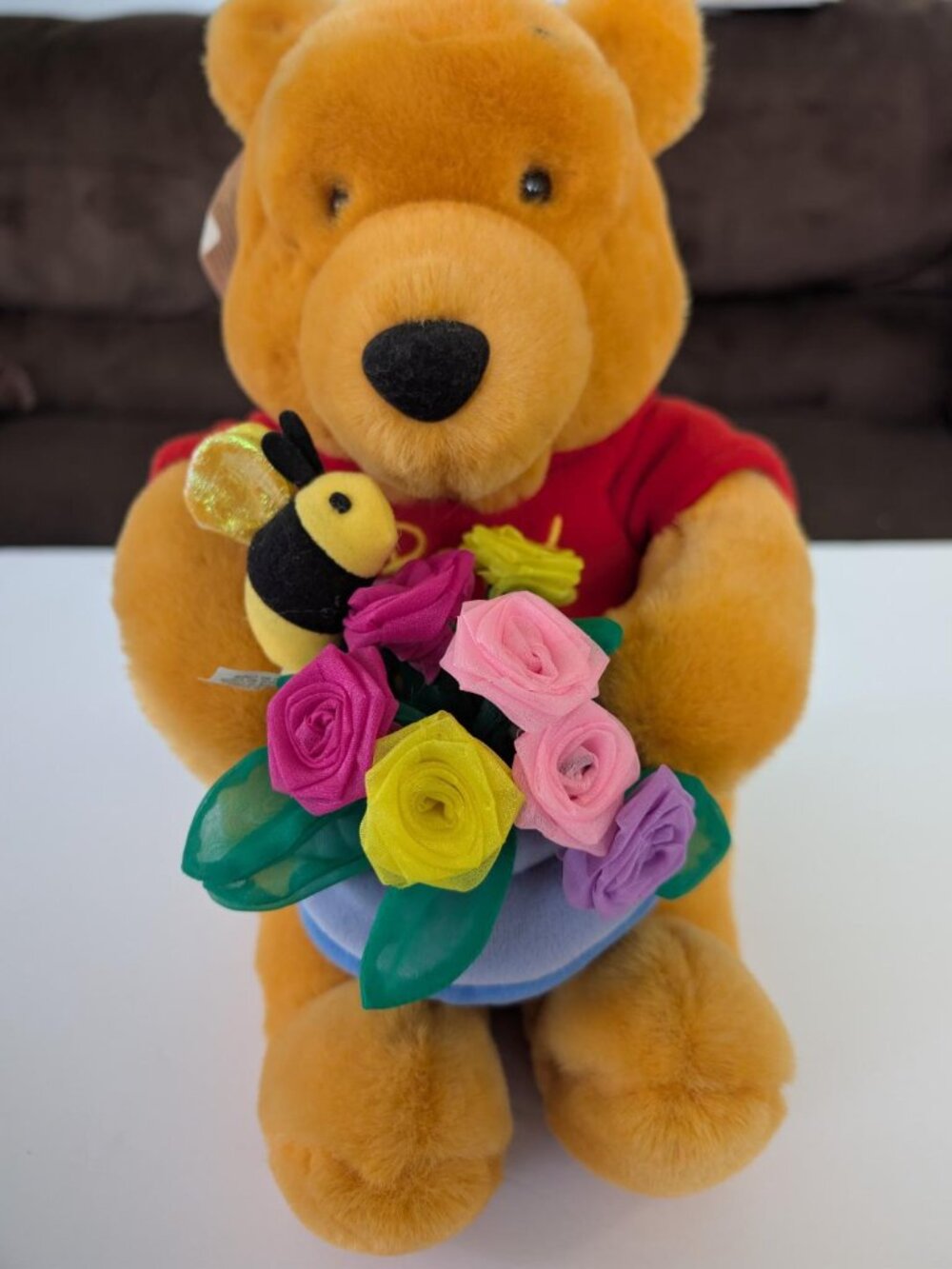 Winnie 13" Pooh with Flowers Plush from the Disney Store, Vintage - New with Tag